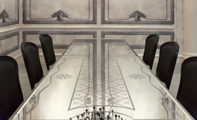 Engraved Glass Dining Table created for The Massey Table